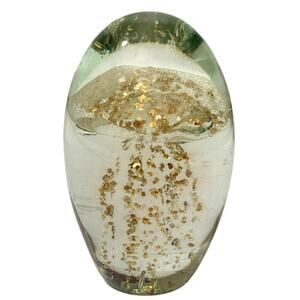 Jellyfish Art Glass Paperweight Gold Beach Shore Ocean Decor 4" READ